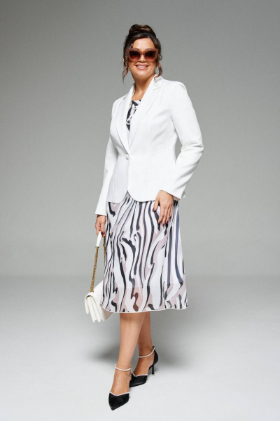 Нарядный белый жакет с платьем из шифона, на каждый день Beautiful&Free 6272 молочный - фото 2