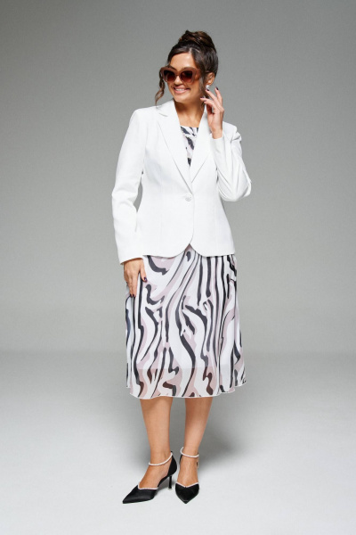 Нарядный белый жакет с платьем из шифона, на каждый день Beautiful&Free 6272 молочный - фото 1