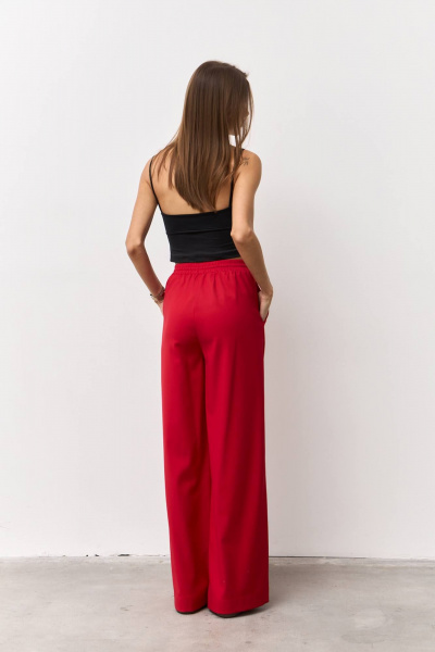 Широкие брюки из ткани с поясом и карманами Luitui R2019 красный - фото 4