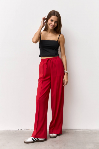 Широкие брюки из ткани с поясом и карманами Luitui R2019 красный - фото 2