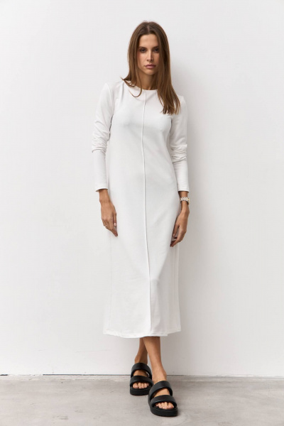Платье из трикотажа с отстрочным кантом и прилегающим силуэтом Luitui R1078 молочный - фото 1
