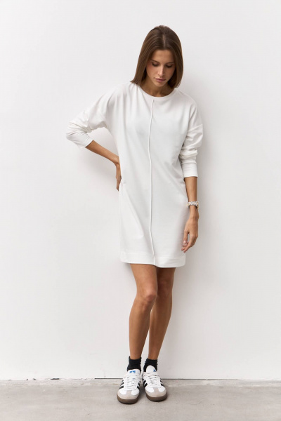 Платье из трикотажа с отсроченным кантом Luitui R1093 молочный - фото 2