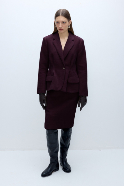 Деловой костюм из пушистой ткани: жакет и юбка-карандаш PiRS 5637 марсала - фото 2