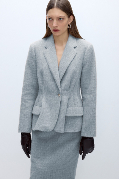 Костюм из пушистой ткани: укороченный жакет и юбка-карандаш PiRS 5637 голубой - фото 2