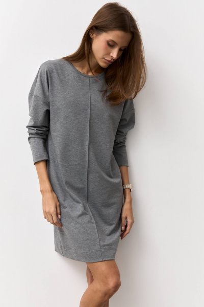 Трикотажное платье из двунитки с отсроченным кантом Luitui R1093 серый - фото 1