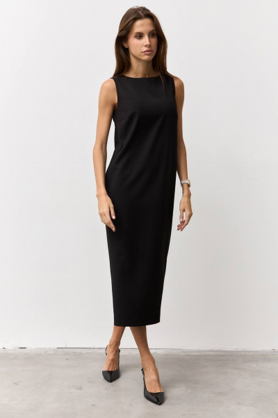 Костюмное платье из текстиля без подкладки и карманов Luitui R1094 черный - фото 1