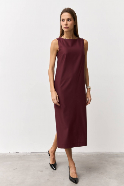 Костюмное платье с классическим силуэтом и без карманов Luitui R1094 винный - фото 4