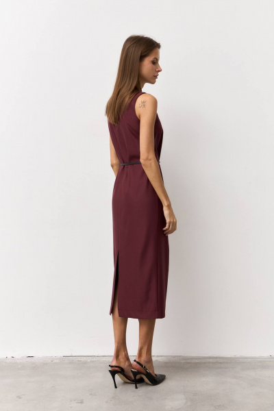 Костюмное платье с классическим силуэтом и без карманов Luitui R1094 винный - фото 3