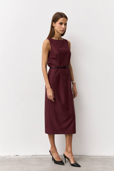 Костюмное платье с классическим силуэтом и без карманов Luitui R1094 винный - фото 2
