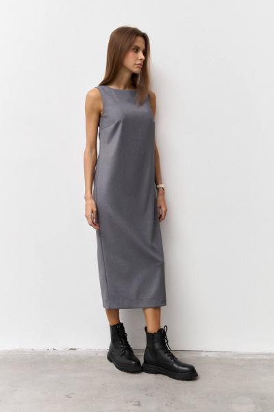 Костюмное платье из плотного текстиля без подкладки Luitui R1094 серый - фото 3
