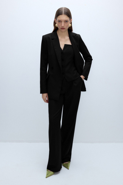Костюм-тройка из текстиля: жакет, топ-корсет и брючный комплект PiRS 5661 черный - фото 3
