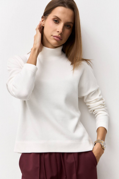 Джемпер в рубчик из трикотажа для повседневного образа Luitui R5078 молочный - фото 3