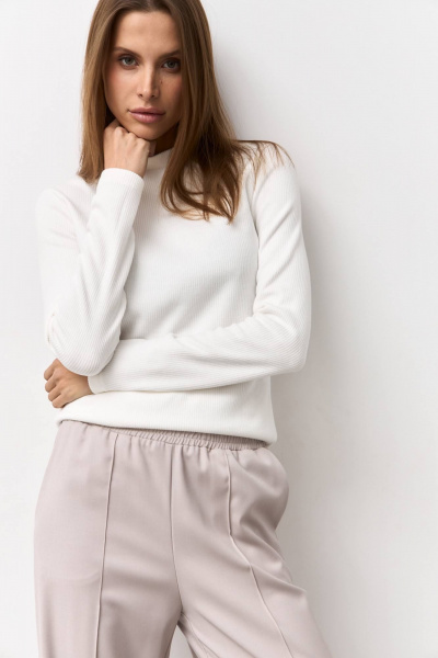 Джемпер из трикотажного полотна в рубчик Luitui R5079 молочный - фото 7