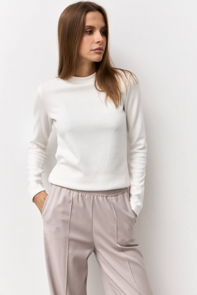 Джемпер из трикотажного полотна в рубчик Luitui R5079 молочный - фото 6