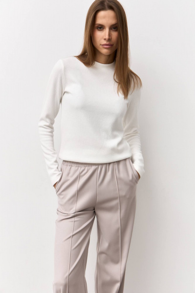 Джемпер из трикотажного полотна в рубчик Luitui R5079 молочный - фото 5