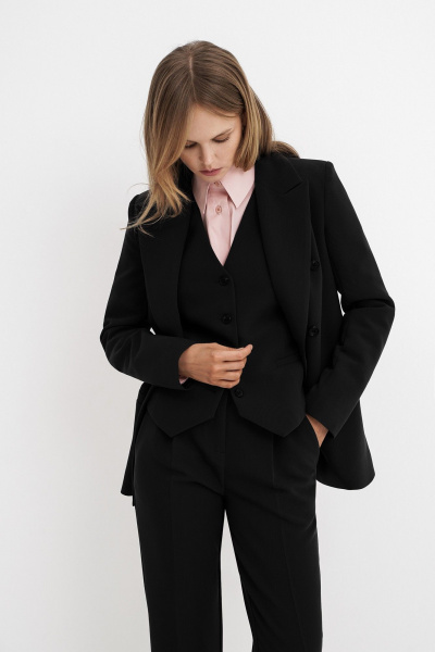 Костюм-тройка из текстиля: жакет, жилет и брюки со средней посадкой PiRS 5738 черный - фото 5