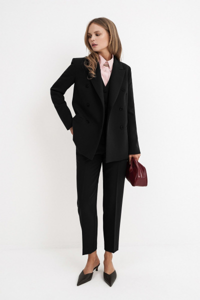 Костюм-тройка из текстиля: жакет, жилет и брюки со средней посадкой PiRS 5738 черный - фото 2