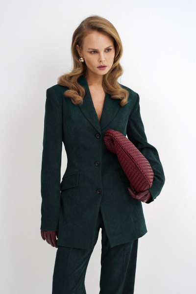 Демисезонный костюм-двойка из приталенного пиджака и брюк PiRS 5777 изумрудный - фото 2
