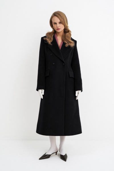 Пальто приталенное X-силуэта с прорезными карманами PiRS 5780 черный - фото 4