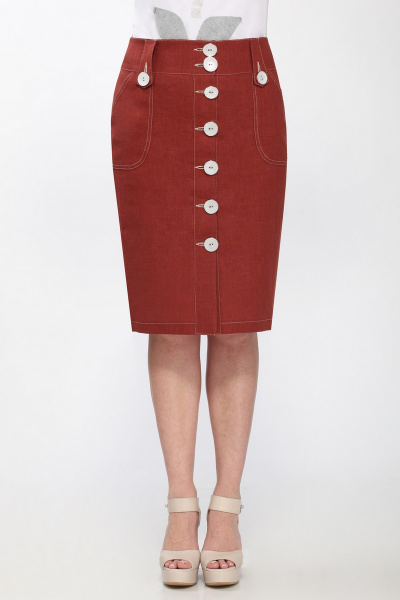 Юбка прямая с пуговицами и карманами на каждый день Matini 5.1201 терракот - фото 3