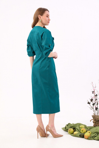 Платье джинсовое двубортное миди с поясом NikVa 362-10 изумруд - фото 7