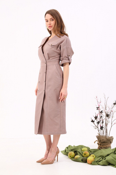 Платье джинсовое двубортное миди с карманами NikVa 362-9 песок - фото 8