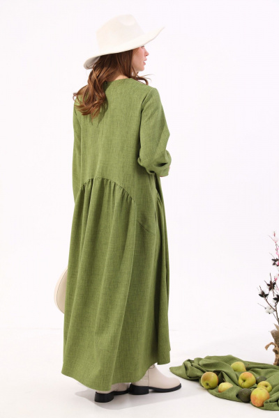 Платье макси с балконным рукавом и кулисой NikVa 717-4 зелень - фото 9