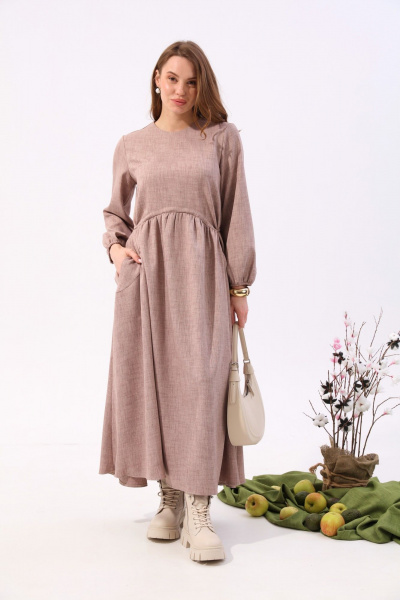 Платье макси из текстиля с кулисой NikVa 717-5 песок - фото 8