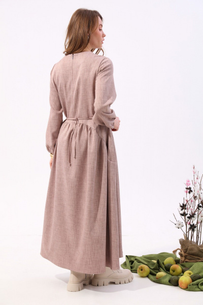 Платье макси из текстиля с кулисой NikVa 717-5 песок - фото 7