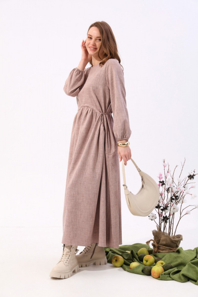 Платье макси из текстиля с кулисой NikVa 717-5 песок - фото 6