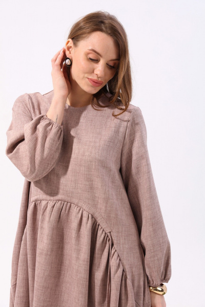 Платье макси из текстиля с кулисой NikVa 717-5 песок - фото 5