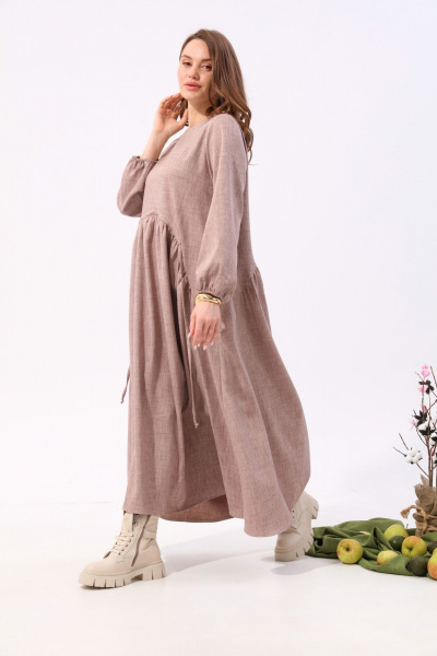 Платье макси из текстиля с кулисой NikVa 717-5 песок - фото 4