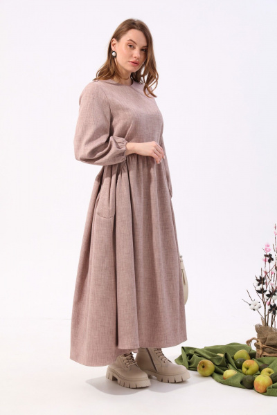 Платье макси из текстиля с кулисой NikVa 717-5 песок - фото 2