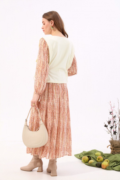 Платье макси комбинированное трикотаж и шифон NikVa 740-10 молоко+песочный - фото 6