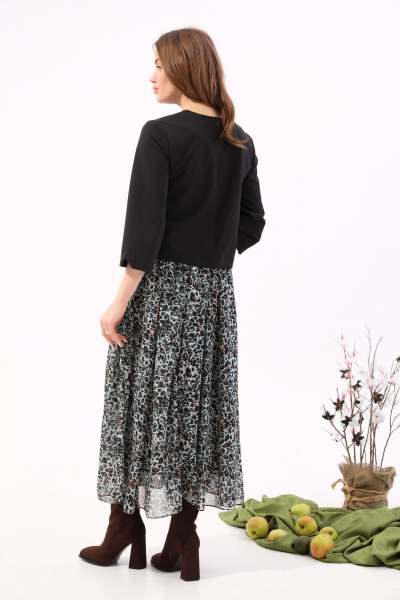 Платье макси из шифона с подкладкой NikVa 740-12 чёрный+бирюзовый леопард - фото 5