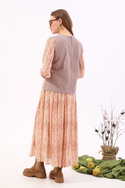 Платье макси комбинированное джинсовое и шифоновое NikVa 740.13 песочный - фото 10