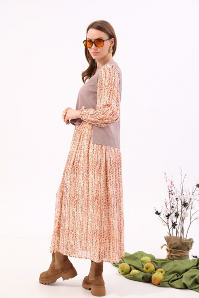 Платье макси комбинированное джинсовое и шифоновое NikVa 740.13 песочный - фото 9