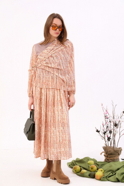 Платье макси комбинированное джинсовое и шифоновое NikVa 740.13 песочный - фото 8