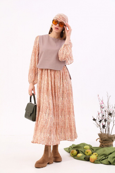 Платье макси комбинированное джинсовое и шифоновое NikVa 740.13 песочный - фото 7