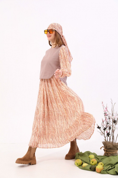 Платье макси комбинированное джинсовое и шифоновое NikVa 740.13 песочный - фото 6