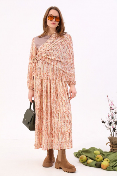 Платье макси комбинированное джинсовое и шифоновое NikVa 740.13 песочный - фото 5