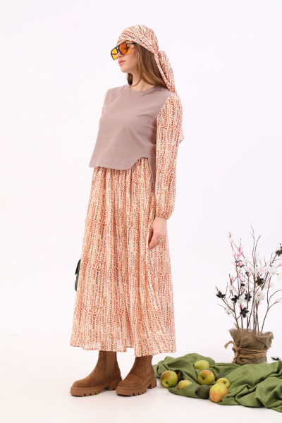 Платье макси комбинированное джинсовое и шифоновое NikVa 740.13 песочный - фото 4