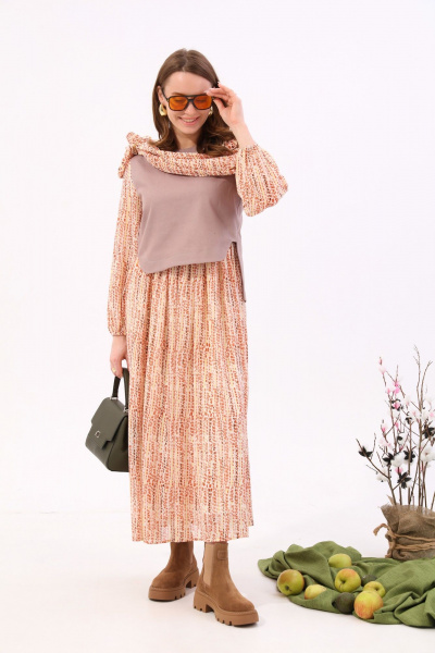 Платье макси комбинированное джинсовое и шифоновое NikVa 740.13 песочный - фото 3