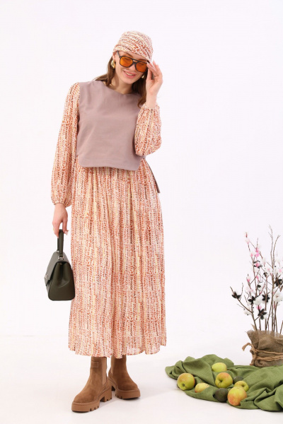 Платье макси комбинированное джинсовое и шифоновое NikVa 740.13 песочный - фото 2