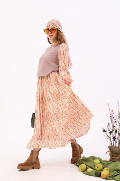 Платье макси комбинированное джинсовое и шифоновое NikVa 740.13 песочный - фото 1