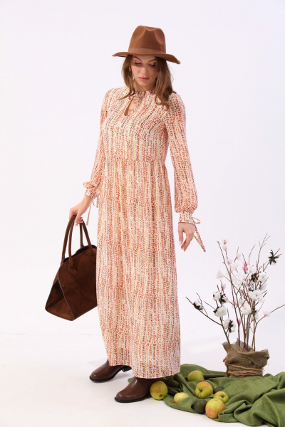 Платье макси с V-образным вырезом и разрезом NikVa 801-3 песочный - фото 10