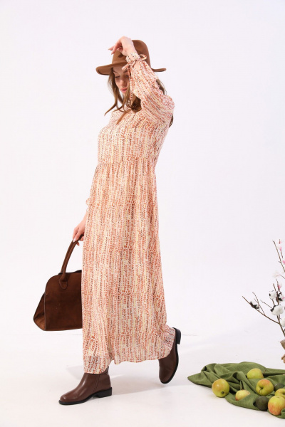 Платье макси с V-образным вырезом и разрезом NikVa 801-3 песочный - фото 8