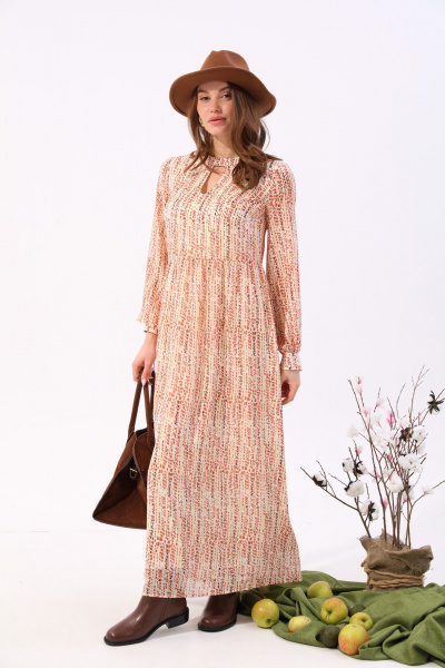 Платье макси с V-образным вырезом и разрезом NikVa 801-3 песочный - фото 7