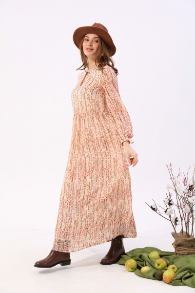 Платье макси с V-образным вырезом и разрезом NikVa 801-3 песочный - фото 6