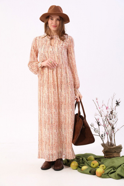 Платье макси с V-образным вырезом и разрезом NikVa 801-3 песочный - фото 5